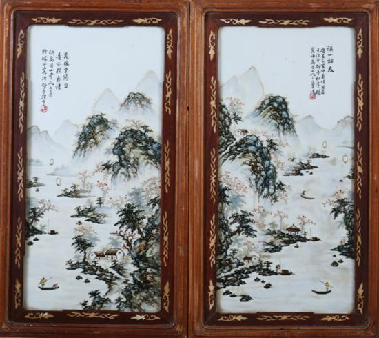 Appraisal: WANG YETING Chinese - MOUNTAINOUS RIVERSCAPE two famille rose porcelain