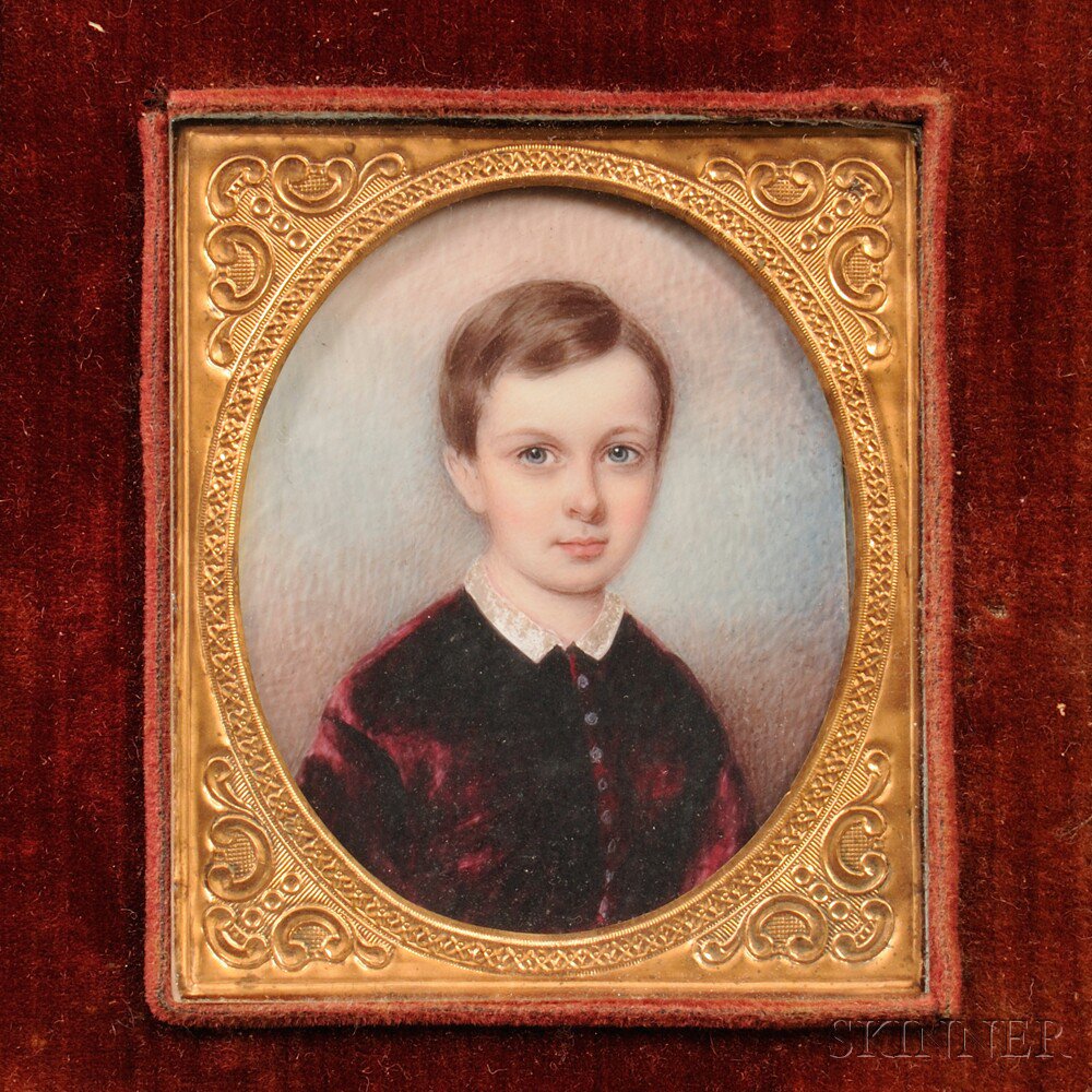 Appraisal: American School th Century Portrait Miniature of a Young Boy