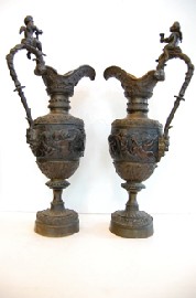 Appraisal: PAIR OF LARGE TH CENTURY CONTINENTAL BRONZE CLASSICAL EWERS