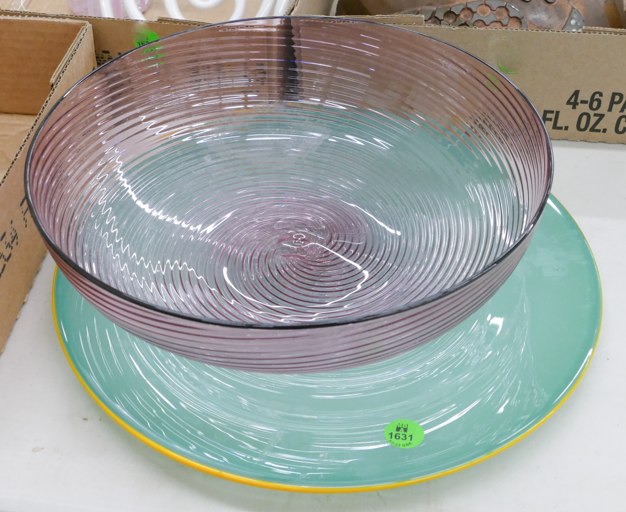 Appraisal: pc Pilchuck Glass Bowl and Green Tray '' to ''