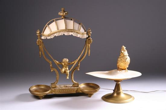 Appraisal: TWO CONTINENTAL GILT-BRONZE OBJECTS Including an Austrian mother-of-pearl compote mounted