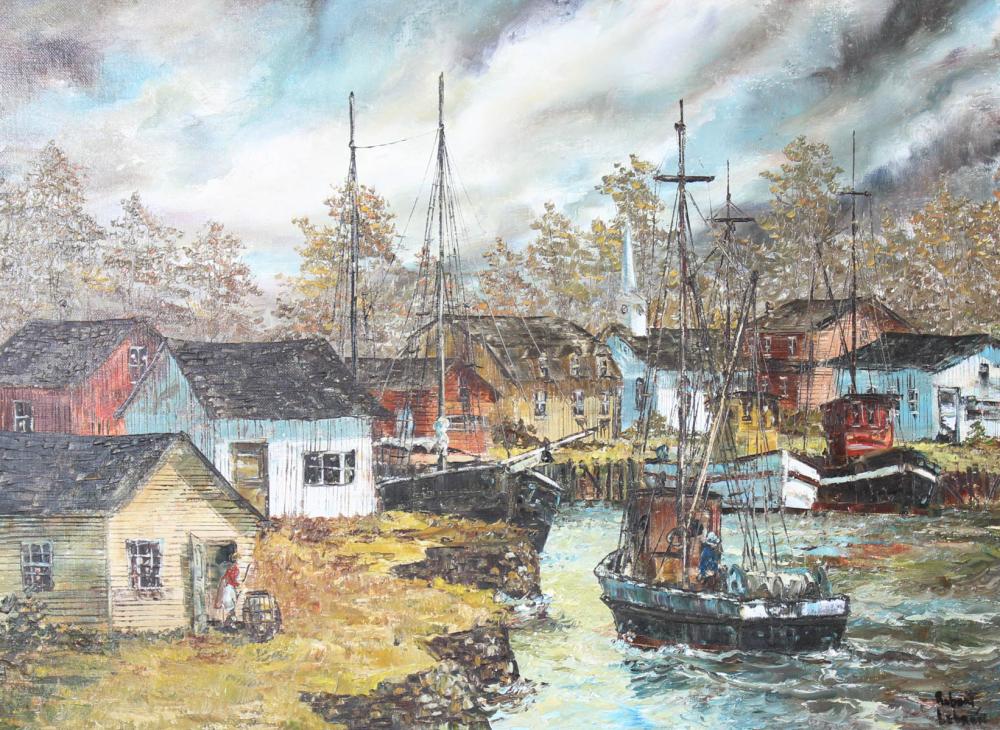 Appraisal: ROBERT LEBRON New York - oil on canvas harbor scene