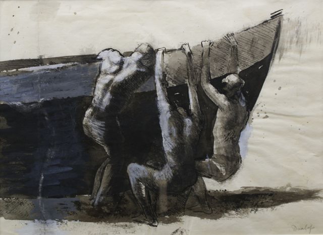 Appraisal: Brian Dunlop born Beaching the Boat Skyros circa ink gouache