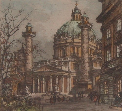 Appraisal: Vienna Karlskirche hand colored etching on Paper Czoernig - x