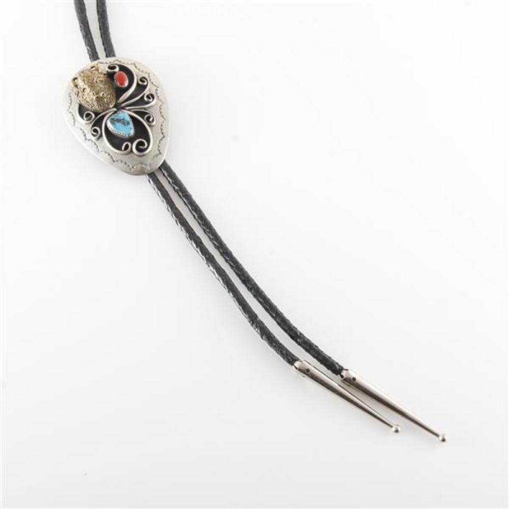 Appraisal: VINTAGE NATIVE AMERICAN INDIAN STERLING SILVER BOLO TIE WITH TURQUOISE