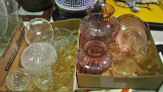 Appraisal: Two Bxs Decorative GlasswareIncluding pink depression glass