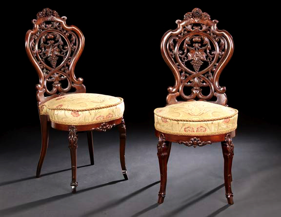 Appraisal: Pair of American Rococo Revival Laminated Rosewood Slipper Chairs mid-