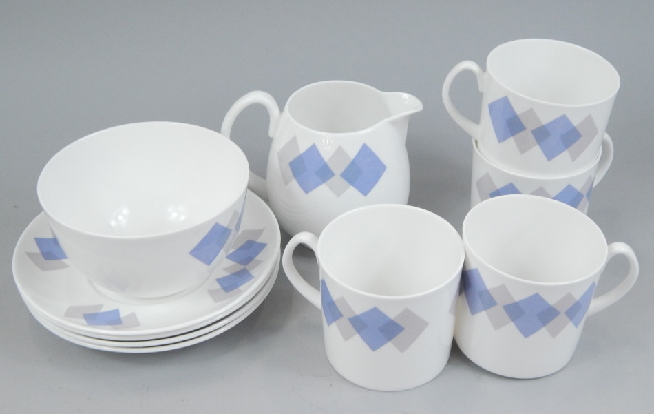 Appraisal: An unusual Shelley Blue Harlequin pattern part coffee service to