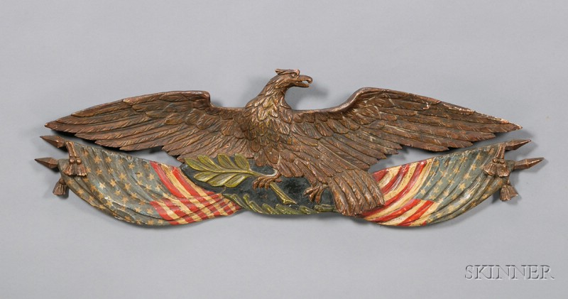 Appraisal: Carved and Polychrome Painted Wooden Eagle Plaque America early th