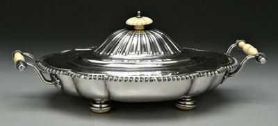 Appraisal: Silver plated entr e server cartouche form with hinged lid