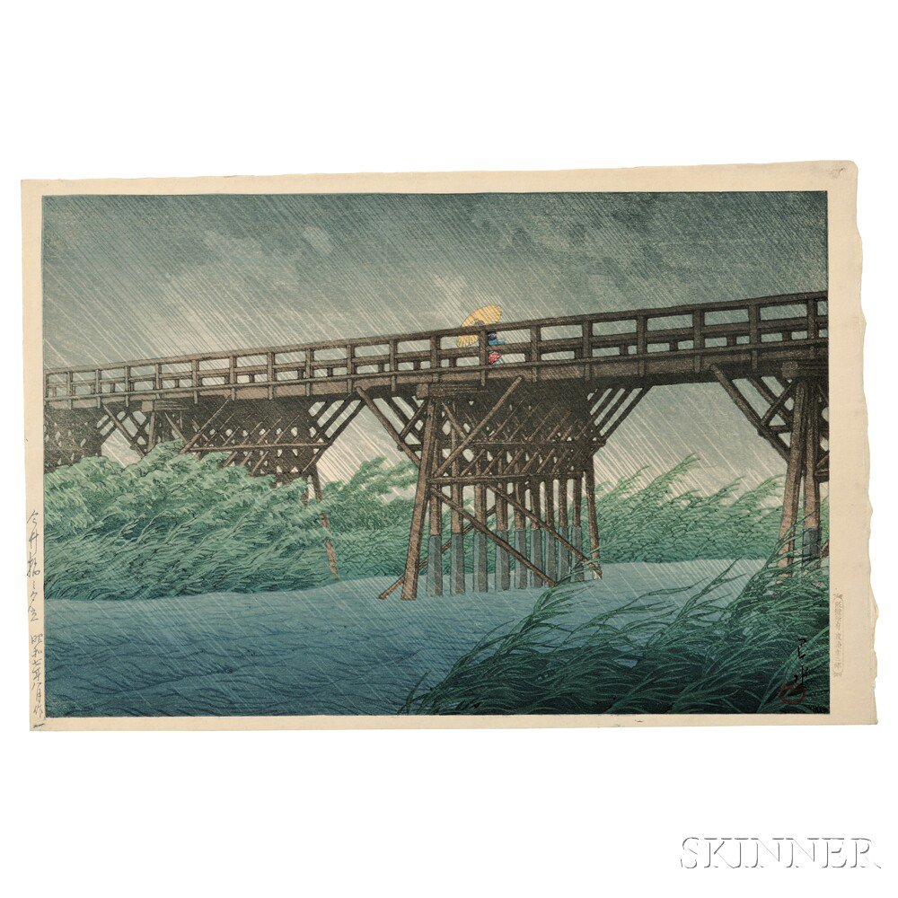 Appraisal: Kawase Hasui - Sudden Shower at Imari Bridge Japan August