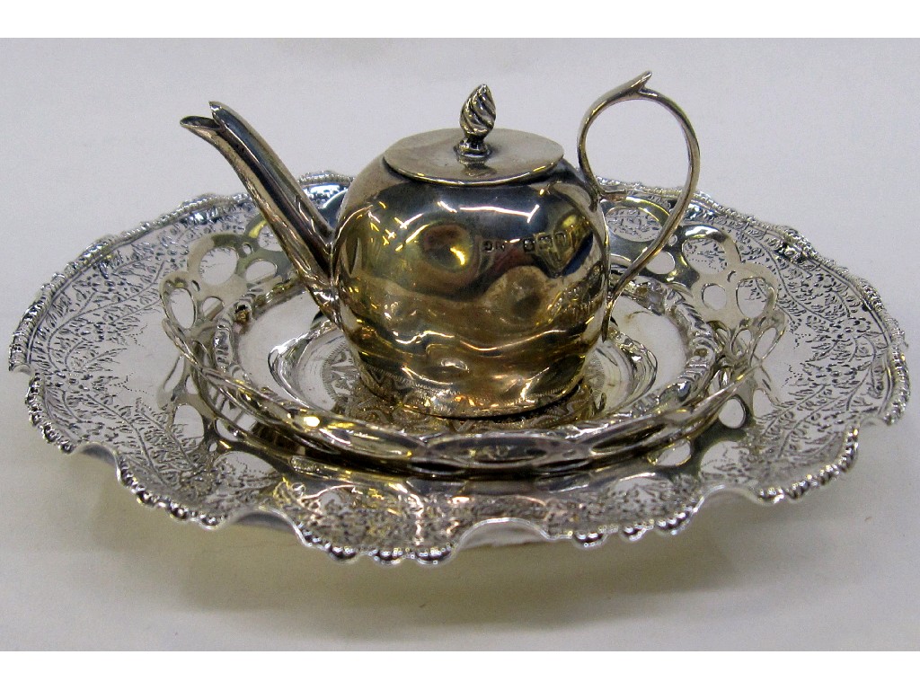 Appraisal: Lot comprising miniature silver teapot Birmingham and three silver dishes