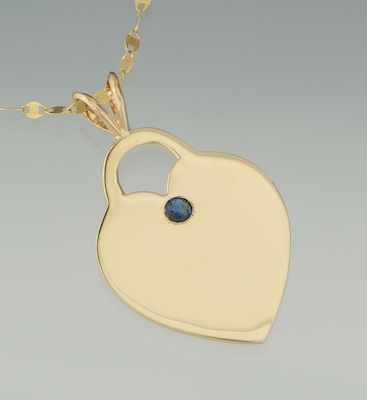 Appraisal: A Gold and Sapphire Heart Pendant on Chain k yellow