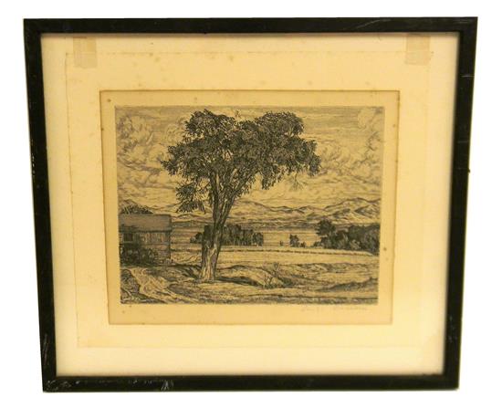 Appraisal: Luigi Lucioni Italian-American - etching depicting farm landscape with large