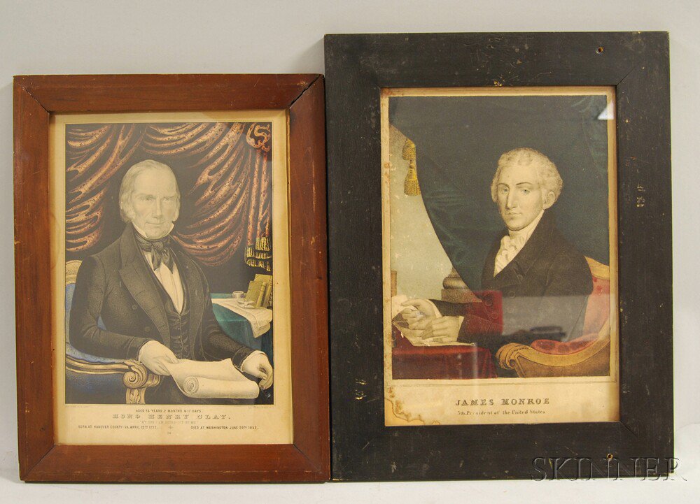 Appraisal: Two Framed Hand-colored Engravings of James Monroe and Henry Clay