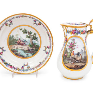 Appraisal: A S vres Style Porcelain Pitcher and Basin Circa marked