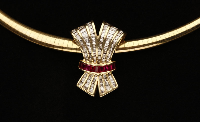 Appraisal: A K yellow gold ruby and diamond necklace A K