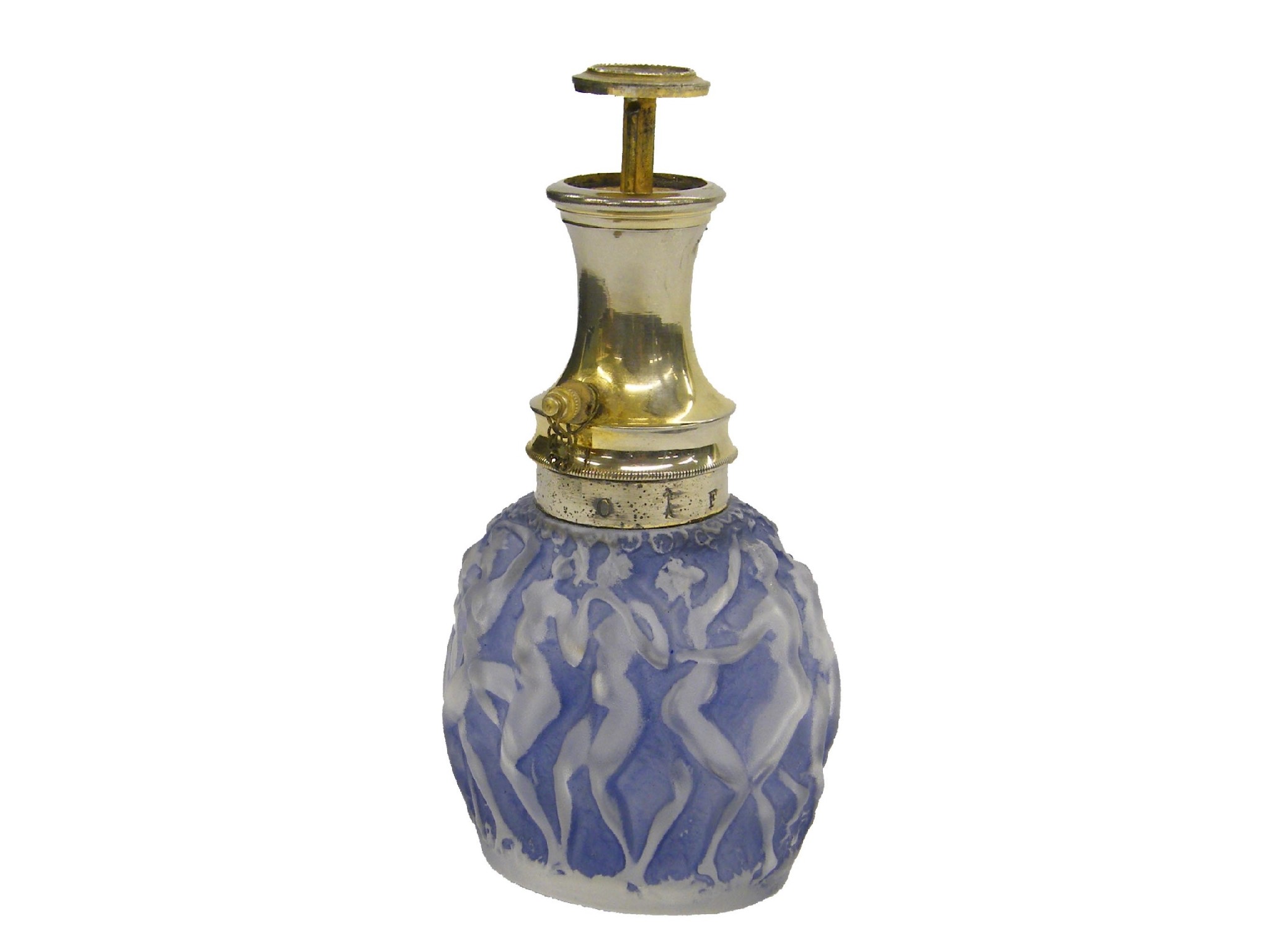 Appraisal: Lalique 'Figurines' perfume glass atomiser with blue staining and chrome