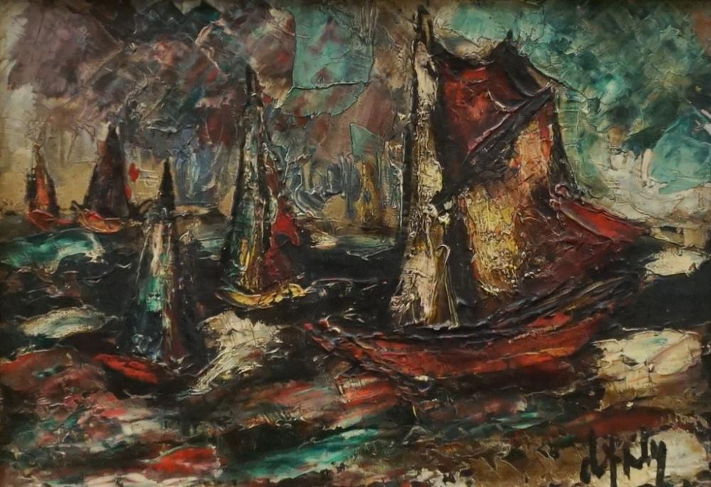 Appraisal: Henri D'Anty French - Sailboats at Sea Signed Indistinctly Oil