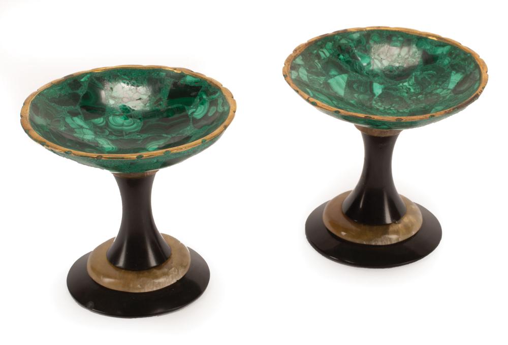 Appraisal: Pair Continental Malachite and Onyx Tazzas h in dia in