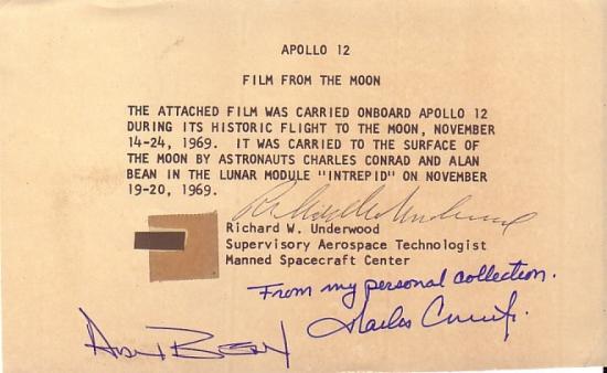 Appraisal: Charles Conrad's FLOWN Apollo Film An approximately X inch film