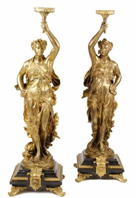 Appraisal: A pair of th century gilt bronze figural lamps modelled