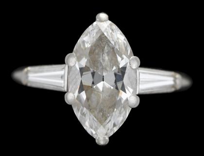 Appraisal: Lady's platinum and diamond engagement ring Center marquise cut diamond