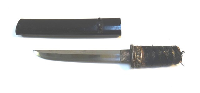 Appraisal: A Japanese aikuchi single edged straight blade cm with uneven