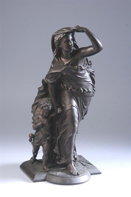 Appraisal: FRENCH BRONZE GROUP OF MOTHER AND CHILD FLEEING AN APPROACHING