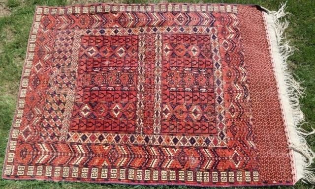 Appraisal: MID- TH CENTURY BOKARA RUG RED FIELD WITHINTERESTING GEOMETRIC DESIGN