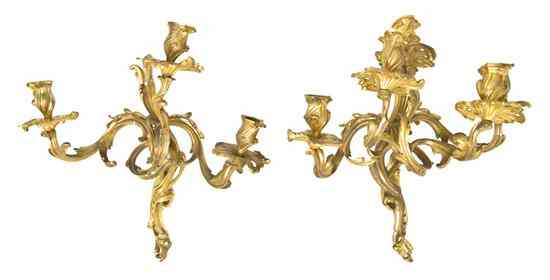 Appraisal: Two Associated Louis XV Style Gilt Bronze Sconces each having