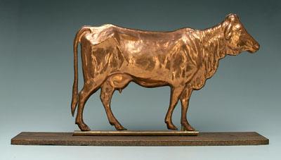 Appraisal: Copper cow weathervane contemporary mounting on oak board x in