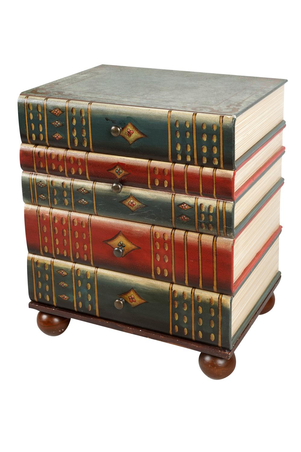 Appraisal: FAUX-BOOK COMMODEwith four graduated drawers inches wide inches deep inches