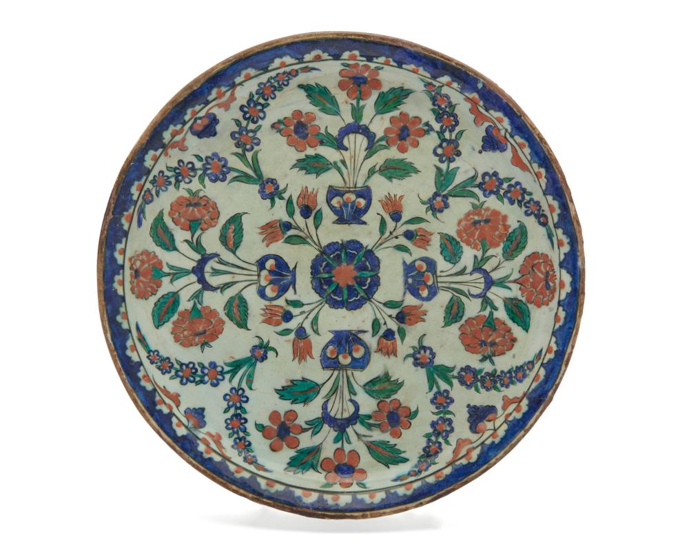 Appraisal: A Turkish Rimless Pottery Dish th century possibly Tekfur Saray