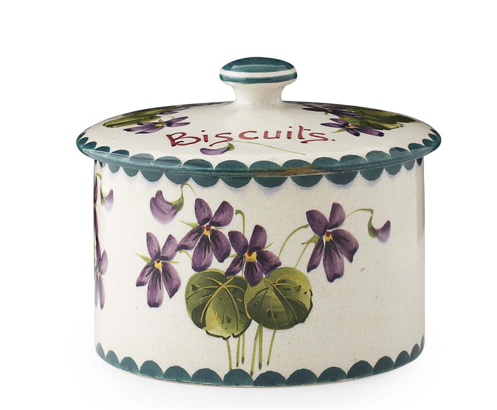 Appraisal: WEMYSS WARE A 'VIOLETS' BISCUIT BARREL COVER EARLY TH CENTURY