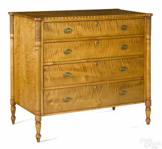 Appraisal: New England Sheraton tiger maple chest of drawers ca the