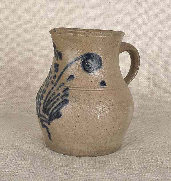 Appraisal: Pennsylvania or Maryland stoneware pitcher th c with cobalt floral