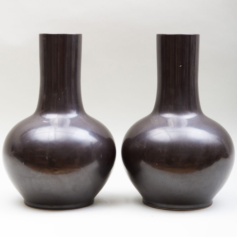 Appraisal: Pair of Large Chinese Glazed Porcelain Bottle Vases x in