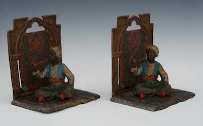 Appraisal: A Pair of Cold Painted Spelter Arabic Bookends Each marked