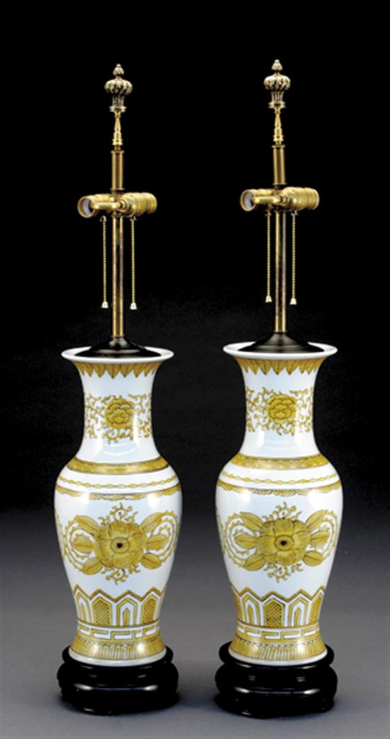 Appraisal: Pair Chinese porcelain vases converted to lamps with yellow decoration