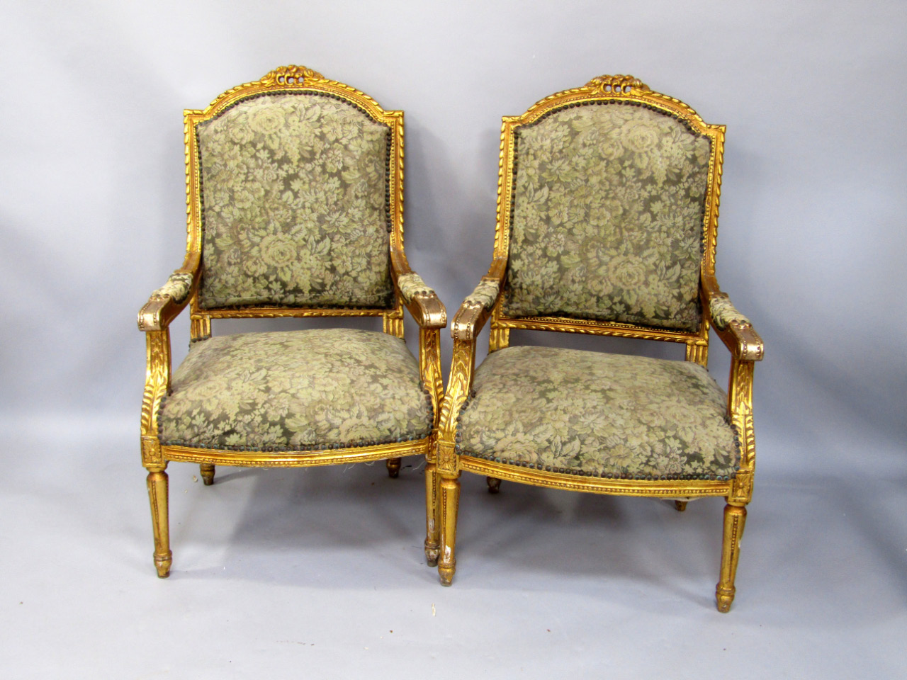 Appraisal: A pair of French style gilt gesso open armchairs each