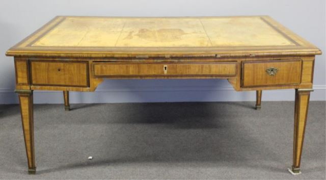 Appraisal: Antique Continental Satinwood Leathertop BandedPartner's Desk A fine quality desk