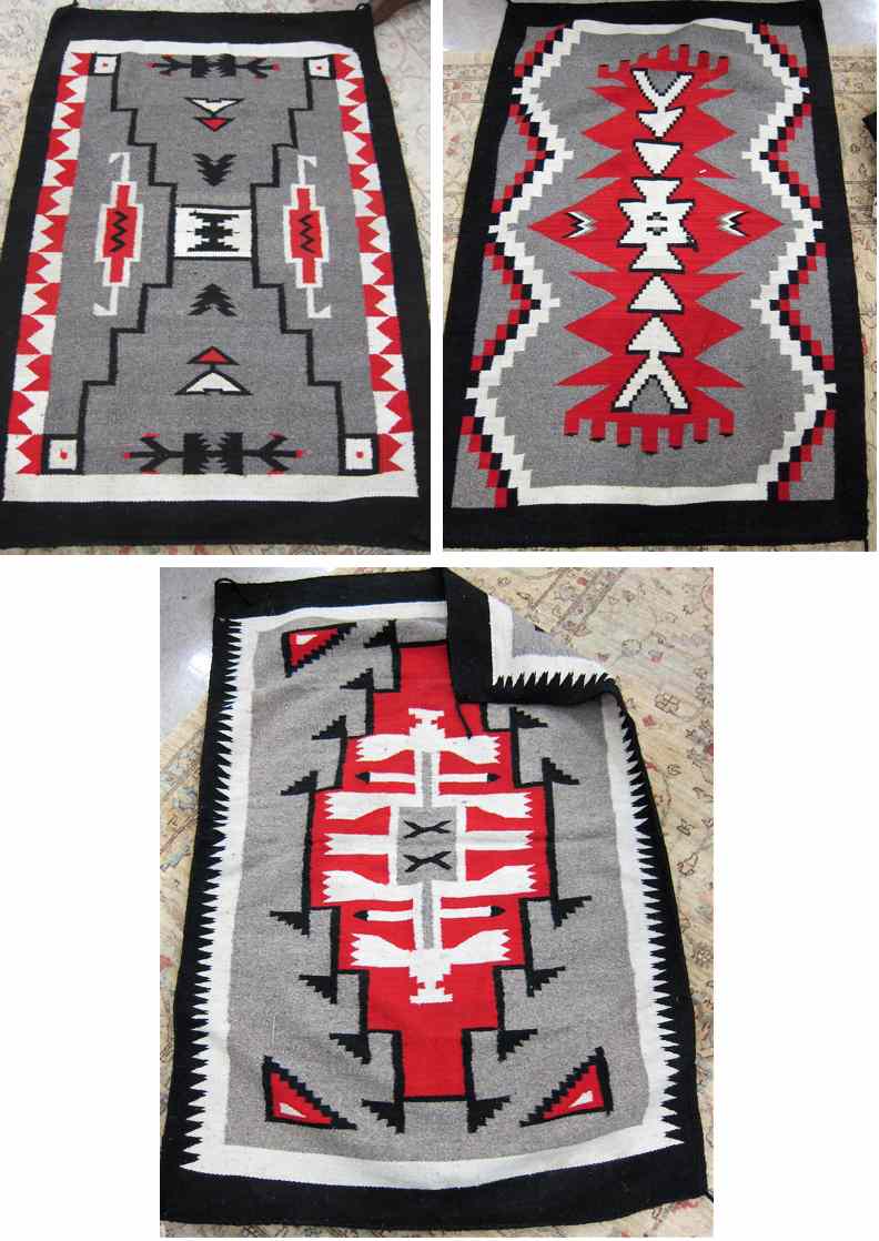 Appraisal: THREE NAVAJO INDIAN RUGS ' '' X ' '' storm