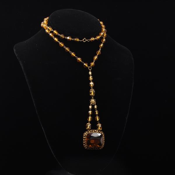 Appraisal: Czech Art Deco glass and brass beaded drop necklace with