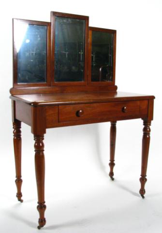 Appraisal: Vintage Walnut Vanity Dresser with tri-fold mirror one drawer in