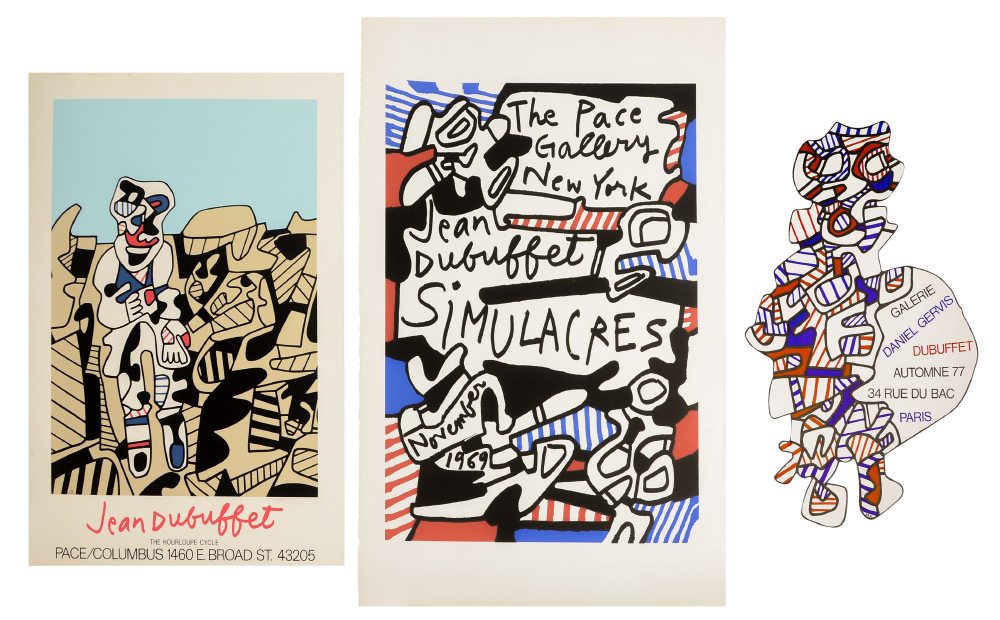 Appraisal: PC JEAN DUBUFFET EXHIBITION POSTER LOT A cutout Exhibition Serigraph