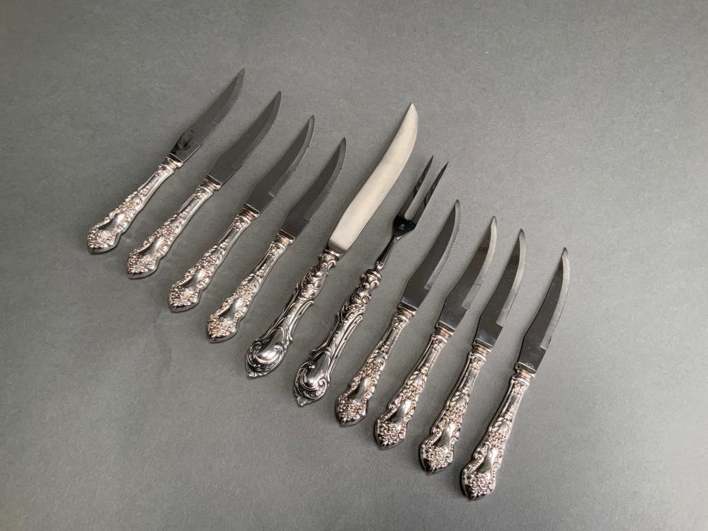 Appraisal: SET OF EIGHT SHEFFIELD STEAK KNIVES WITH FRIODUR CARVING SETSet