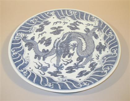 Appraisal: Chinese blue and white charger late th century Of slightly