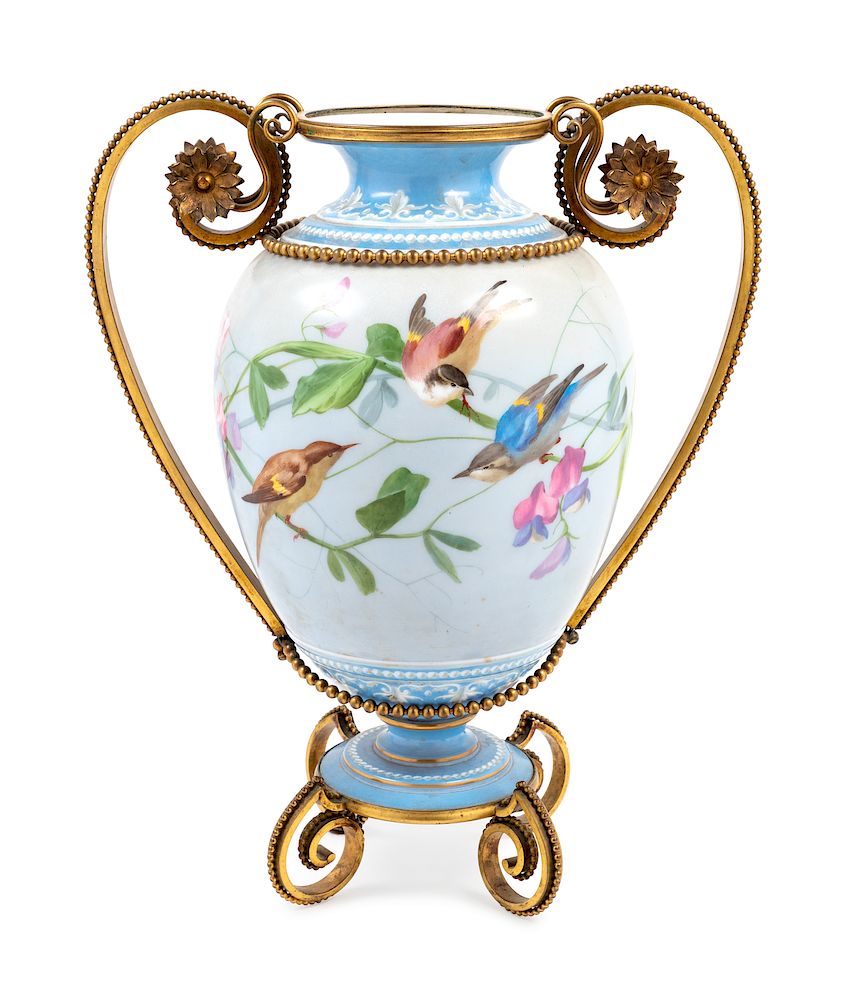 Appraisal: A Bristol Gilt Metal Mounted Enameled Glass Vase A Bristol