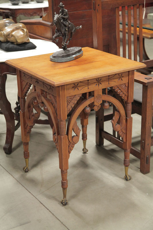 Appraisal: LAMP TABLE Walnut stick and ball table with incised decoration